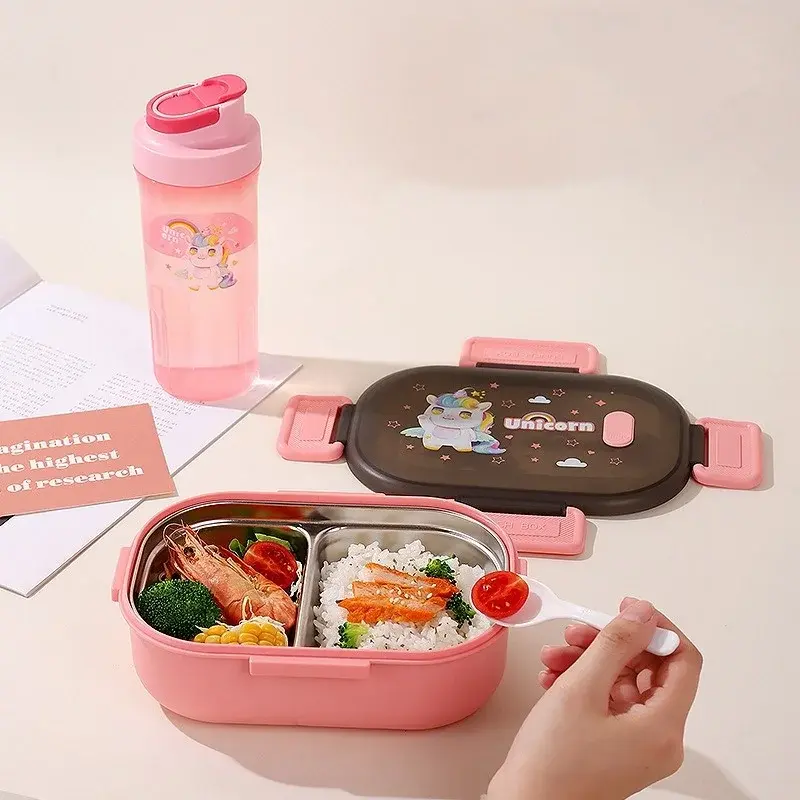 Lunch Box 900ML Stainless Steel Sealed Bento Box Kids School Office Picnic Cute Portable Food Container High Capacity Tableware