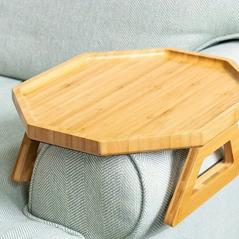 Sofa Tray Foldable Wooden Sofa Armrest Table Living Room Round Rhombus Rectangle Snack Groceries Tray Practical ​Household Tools