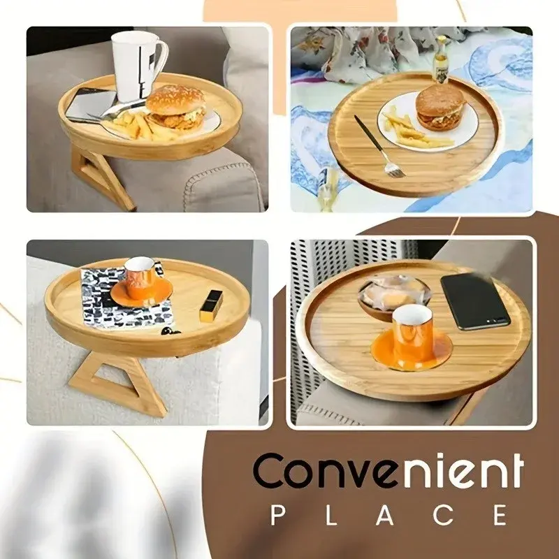Sofa Tray Foldable Wooden Sofa Armrest Table Living Room Round Rhombus Rectangle Snack Groceries Tray Practical ​Household Tools