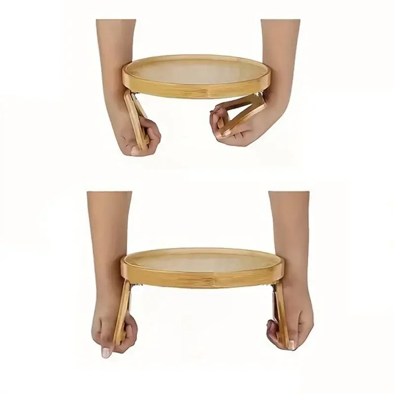 Sofa Tray Foldable Wooden Sofa Armrest Table Living Room Round Rhombus Rectangle Snack Groceries Tray Practical ​Household Tools