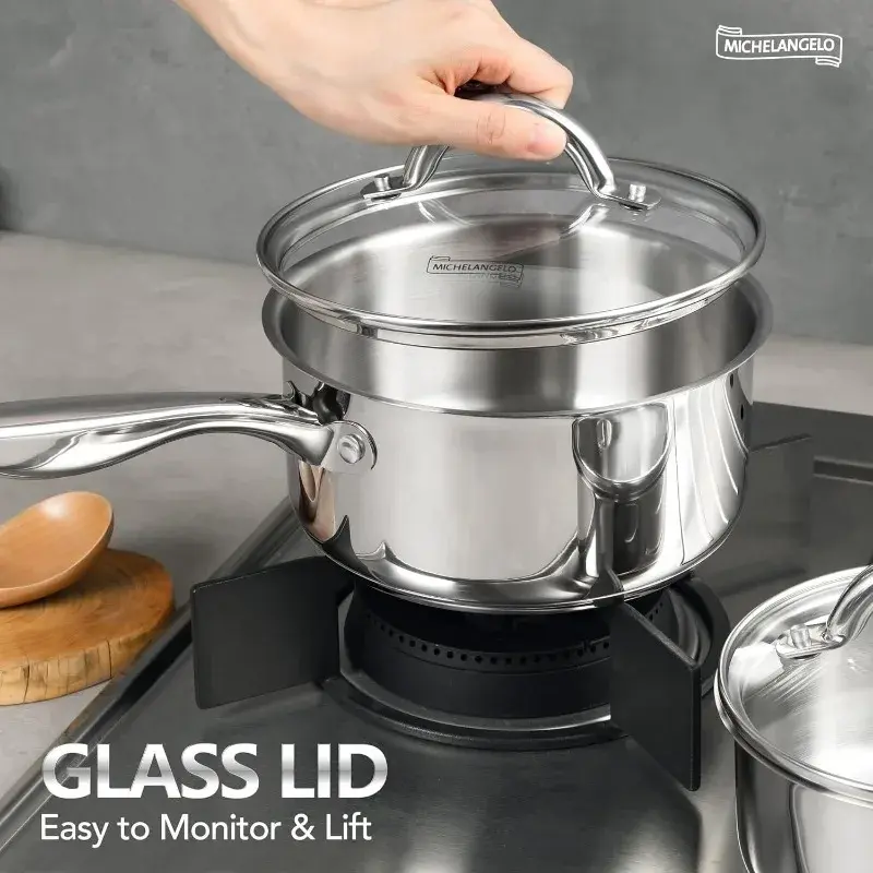 MICHELANGELO Stainless Steel Soup Pot with Lid Hollow Handle Steamer Set Cooking Pot Three-layer Bottom Stew Pot for All Stoves