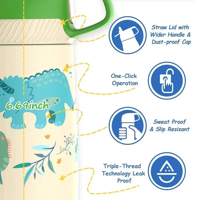 Children Thermo Cup Cartoon Pattern Portable Kids Water Bottle Stainless Steel Vacuum Flasks Keep Cold Travel Drinking Utensil
