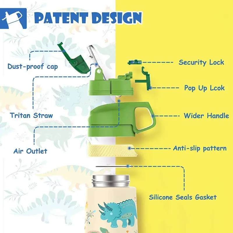 Children Thermo Cup Cartoon Pattern Portable Kids Water Bottle Stainless Steel Vacuum Flasks Keep Cold Travel Drinking Utensil
