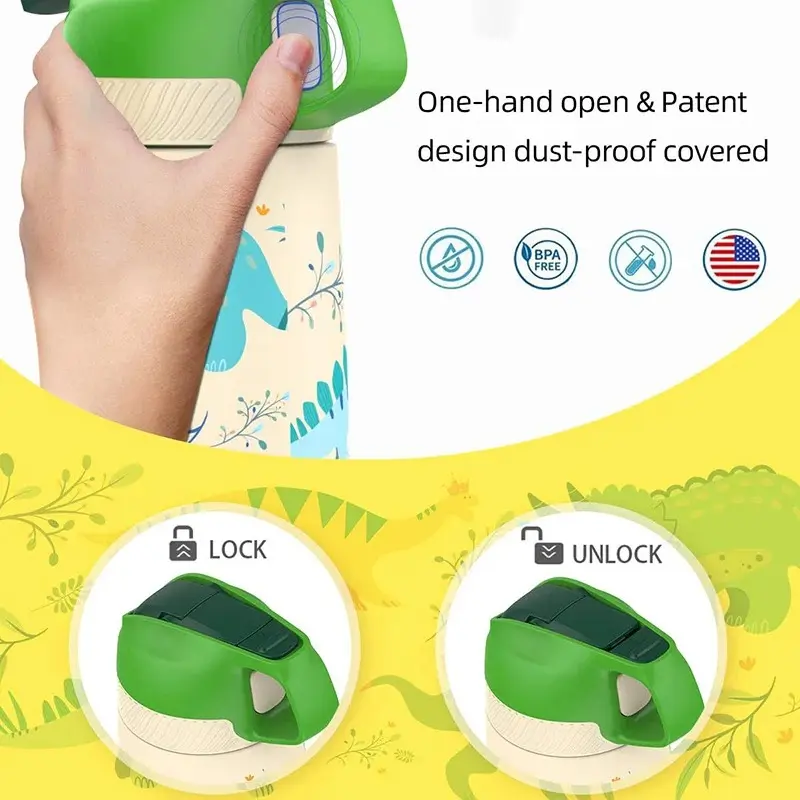 Children Thermo Cup Cartoon Pattern Portable Kids Water Bottle Stainless Steel Vacuum Flasks Keep Cold Travel Drinking Utensil