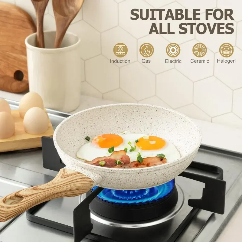 MICHELANGELO Non-stick Frying Pan with Lid Anti-scalding Bakelite Handle Fried Egg Pan Aluminum Cooking Pot Induction Compatible