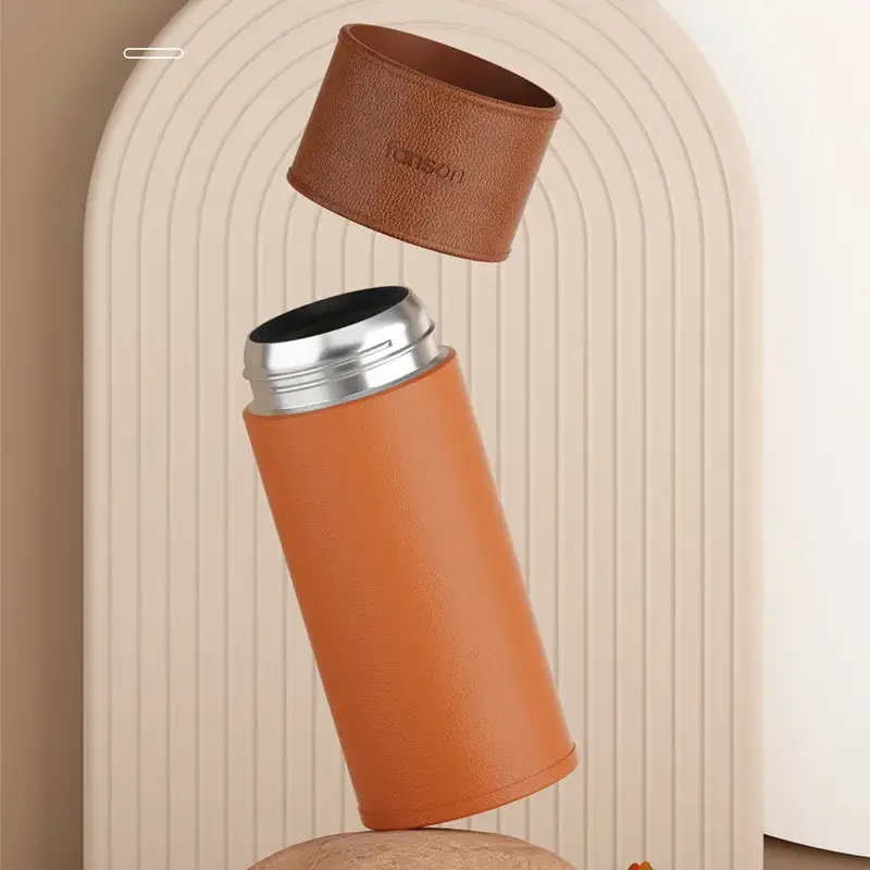 Portable Thermos Cup 304 Stainless Steel Coffee Cup Leather Textured Travel Office Water Bottle Drinkware Vacuum Flasks Gifts