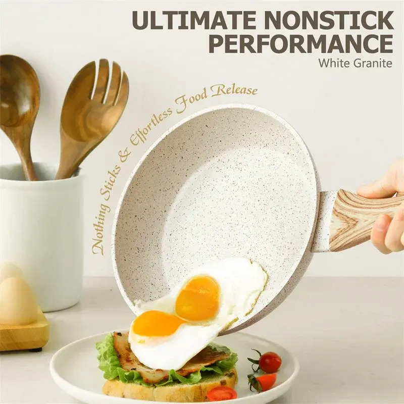 MICHELANGELO Non-stick Frying Pan with Lid Anti-scalding Bakelite Handle Fried Egg Pan Aluminum Cooking Pot Induction Compatible