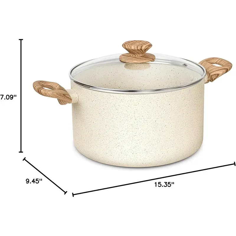 MICHELANGELO Non-stick Lid Soup Pot Induction Cooking Pot Aluminum Stew Pot with Double-battery Wood Handle Stove Compatible