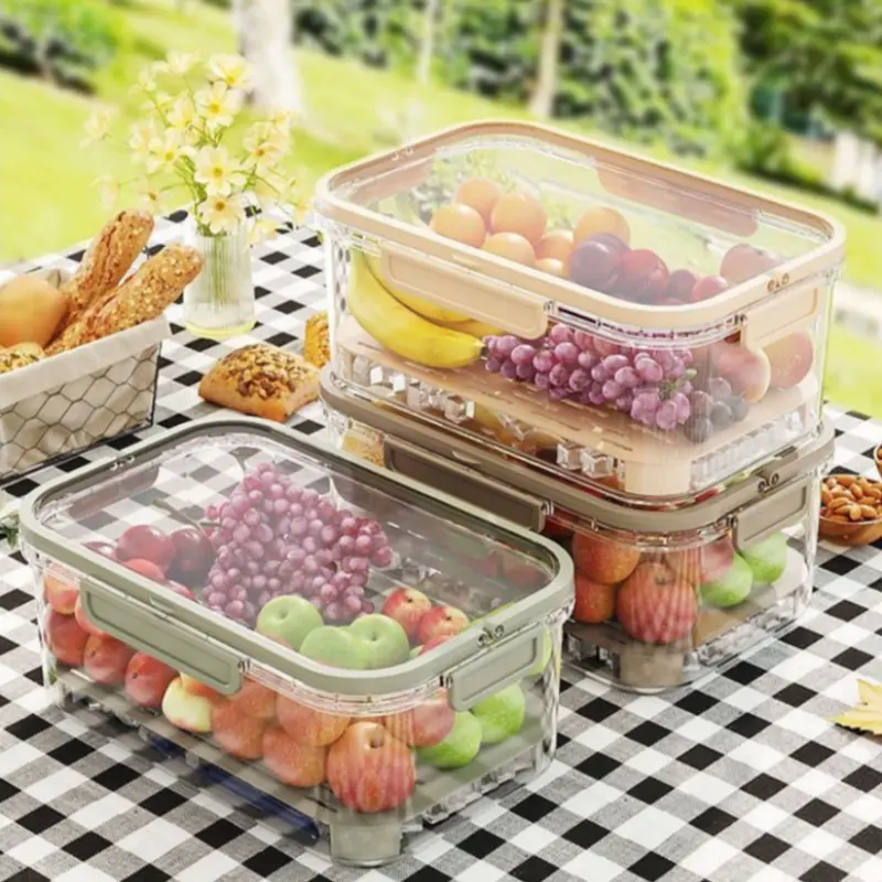 Portable Crisper Large Capacity Multifunctional Sealed Handheld Food Preservation Box Vegetable Fruit Sealed Box Drain Basket