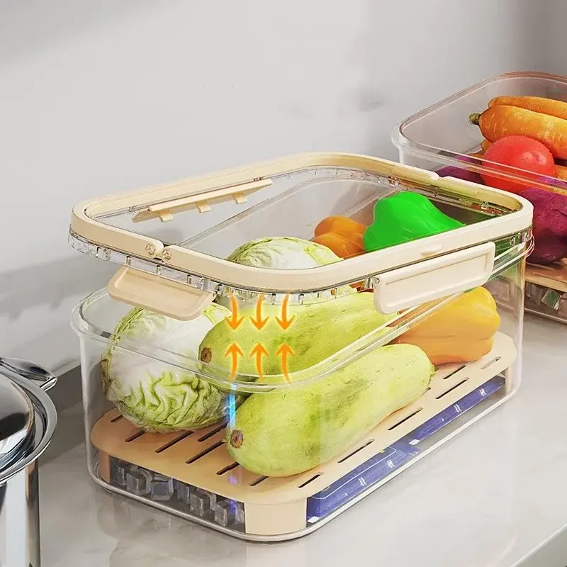 Portable Crisper Large Capacity Multifunctional Sealed Handheld Food Preservation Box Vegetable Fruit Sealed Box Drain Basket