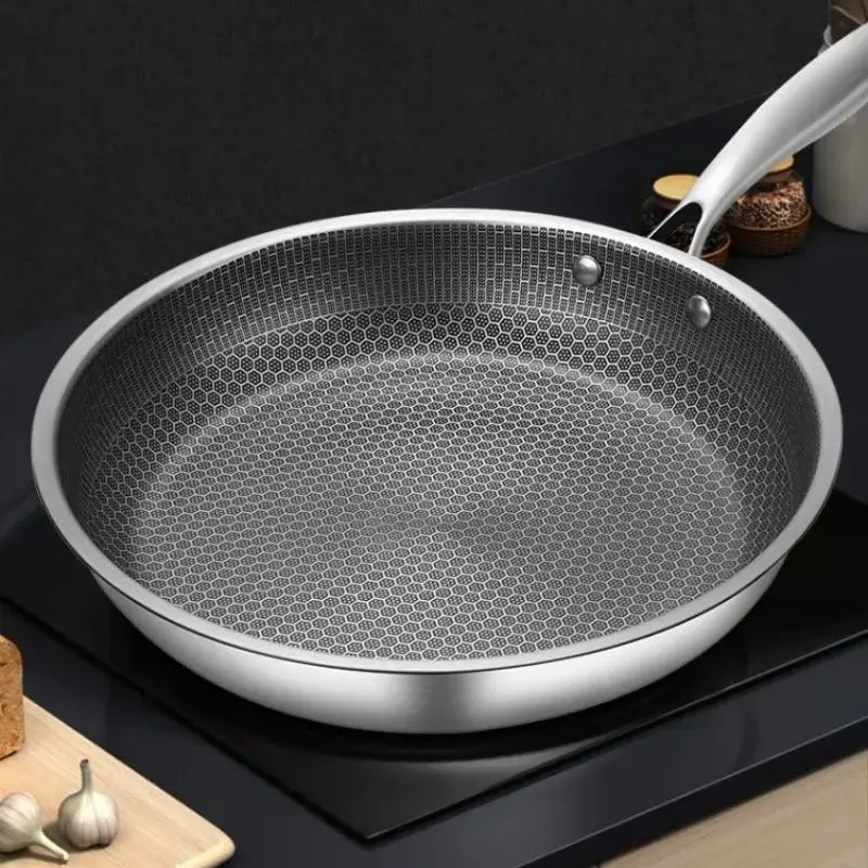 Stainless Steel Frying Pan Honeycomb Non Stick Wok Steak Skillet Cookware Kitchen Supplies Induction Cooker Gas Stove Universal