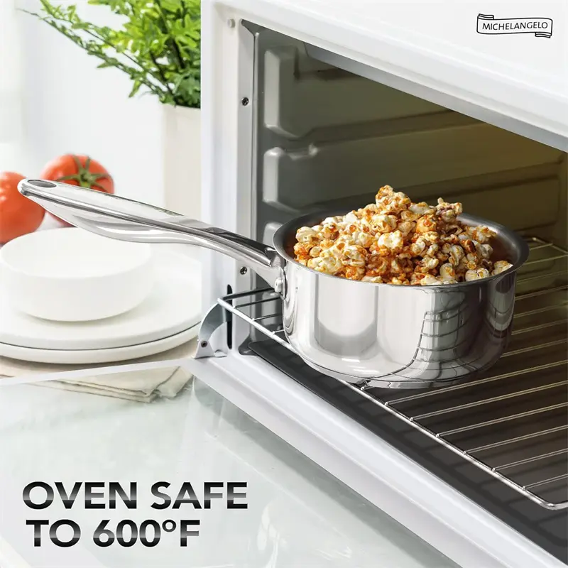 MICHELANGELO 3-quart Stew Pot with Lid Stainless Steel Sauce Pot Soup Pot Thickened Bottom Cooking Pot Induction Compatible