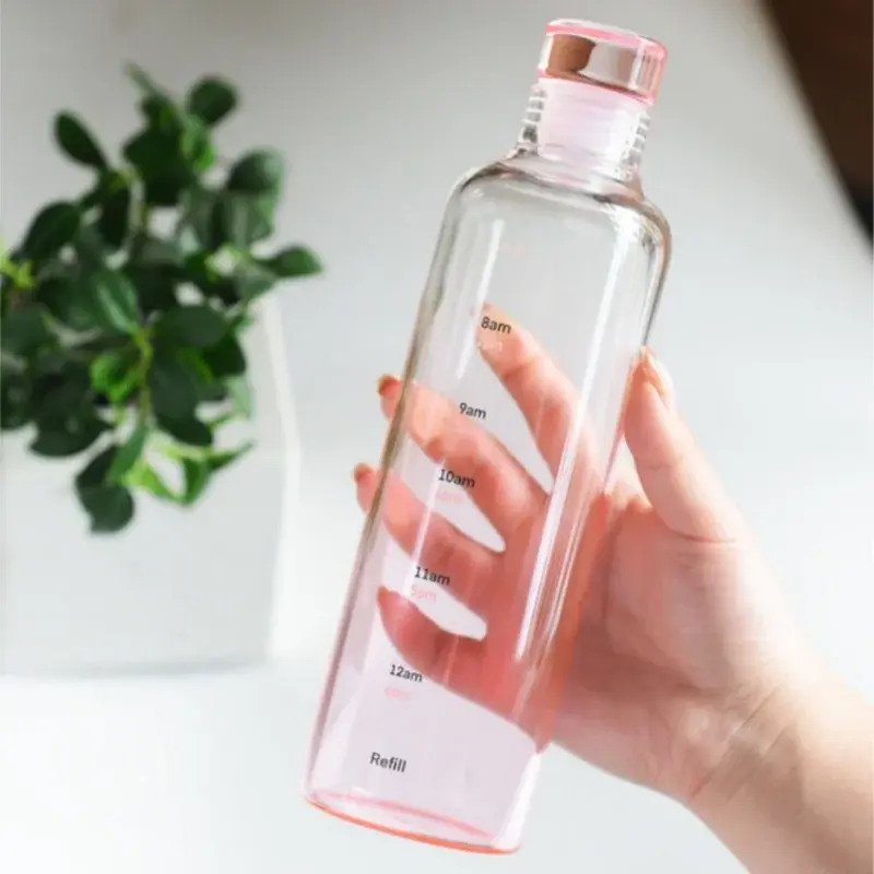 Glass Water Bottle Large Capacity Multicolor Transparent Glass Cup Time Scale Drinking Bottle Portable Milk Juice Cup Drinkware