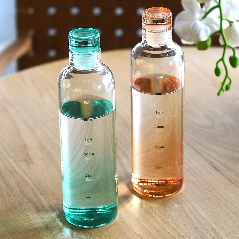 Glass Water Bottle Large Capacity Multicolor Transparent Glass Cup Time Scale Drinking Bottle Portable Milk Juice Cup Drinkware