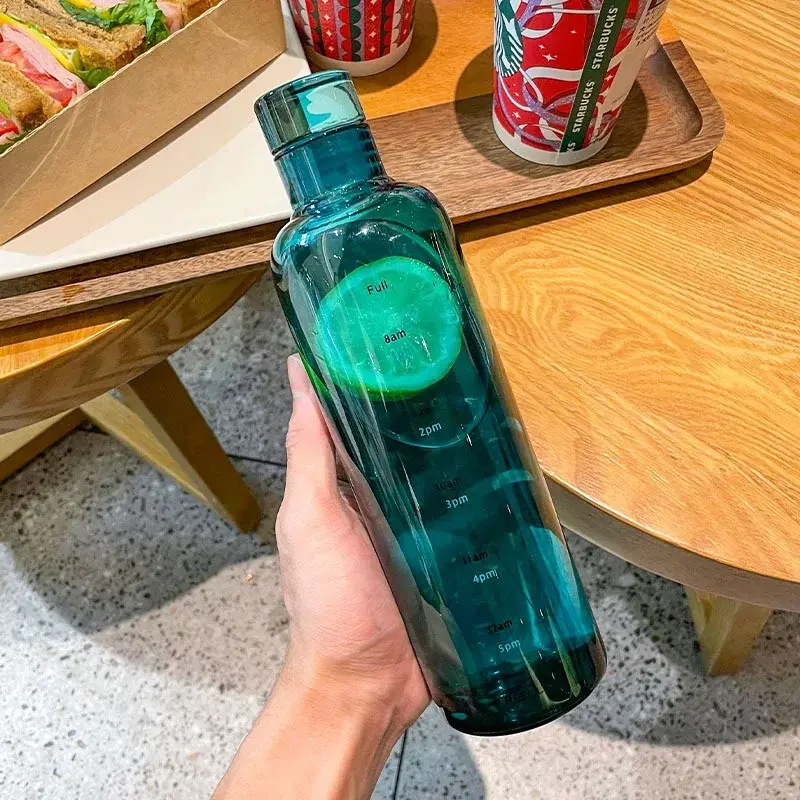 Glass Water Bottle Large Capacity Multicolor Transparent Glass Cup Time Scale Drinking Bottle Portable Milk Juice Cup Drinkware