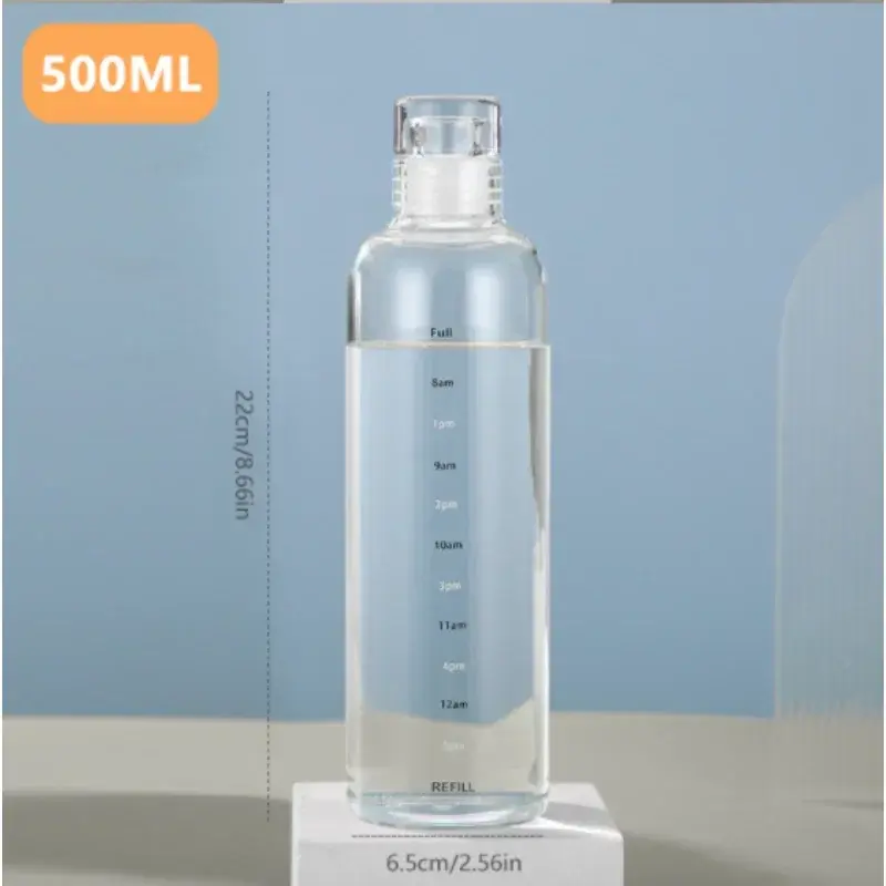 Glass Water Bottle Large Capacity Multicolor Transparent Glass Cup Time Scale Drinking Bottle Portable Milk Juice Cup Drinkware