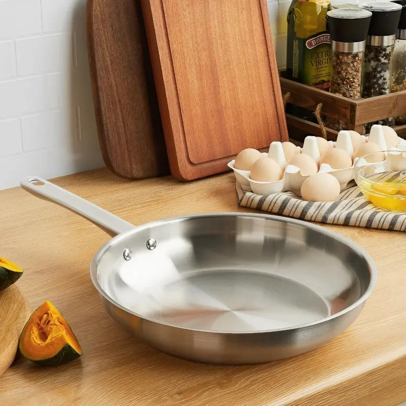 Koch Systeme CS 10/12-inch Stainless Steel Frying Pan Uncoated Pan for Professional Cooking Egg Meat Frying Pan Kitchen Cookware