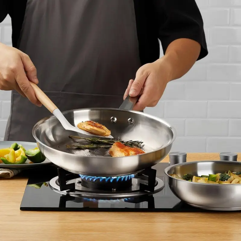Koch Systeme CS 10/12-inch Stainless Steel Frying Pan Uncoated Pan for Professional Cooking Egg Meat Frying Pan Kitchen Cookware