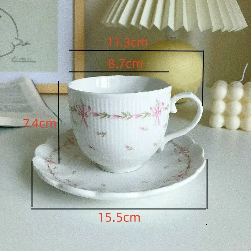 Ceramic Coffee Cup Saucer Vintage Relief Mug Breakfast Milk Mugs Fruit Dessert Dish Afternoon Tea Cups Drinking Utensils Gift