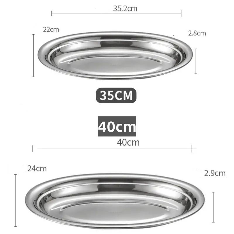 1Pcs 304 Stainless Steel Plate Oval Fish Dish Dinner Dessert Food Sushi Snack Steaming Fruit Dish Household Restaurant Tableware