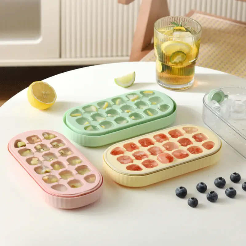 Ice Mold with Lid 18 Grid Food-grade Silicone Soft Bottom Ice Mould Ice Storage Container Ice-making Box Kitchen Accessories