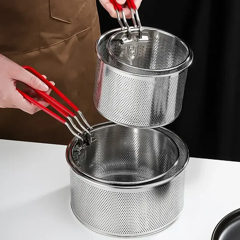 304 Stainless Steel Fried Mesh Kitchen Fry Basket Cooking Basket Fry Pan Oil Pan Strainer Noodle Spoon Colander French Fries