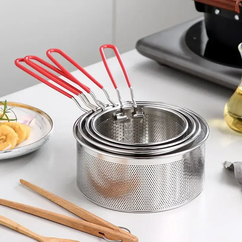 304 Stainless Steel Fried Mesh Kitchen Fry Basket Cooking Basket Fry Pan Oil Pan Strainer Noodle Spoon Colander French Fries