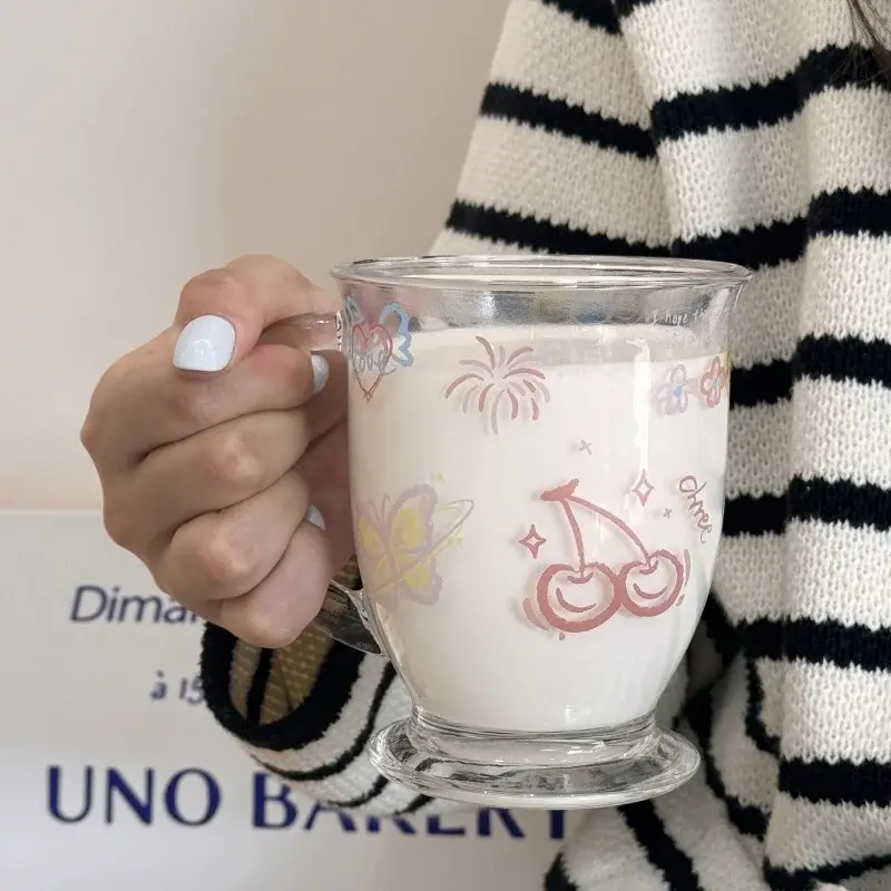 400ML Juice Cup Glass Mugs Cartoon Butterfly  Cute Kawaii Juice Mugs Cold Drink Cup Coffee Milk Mug