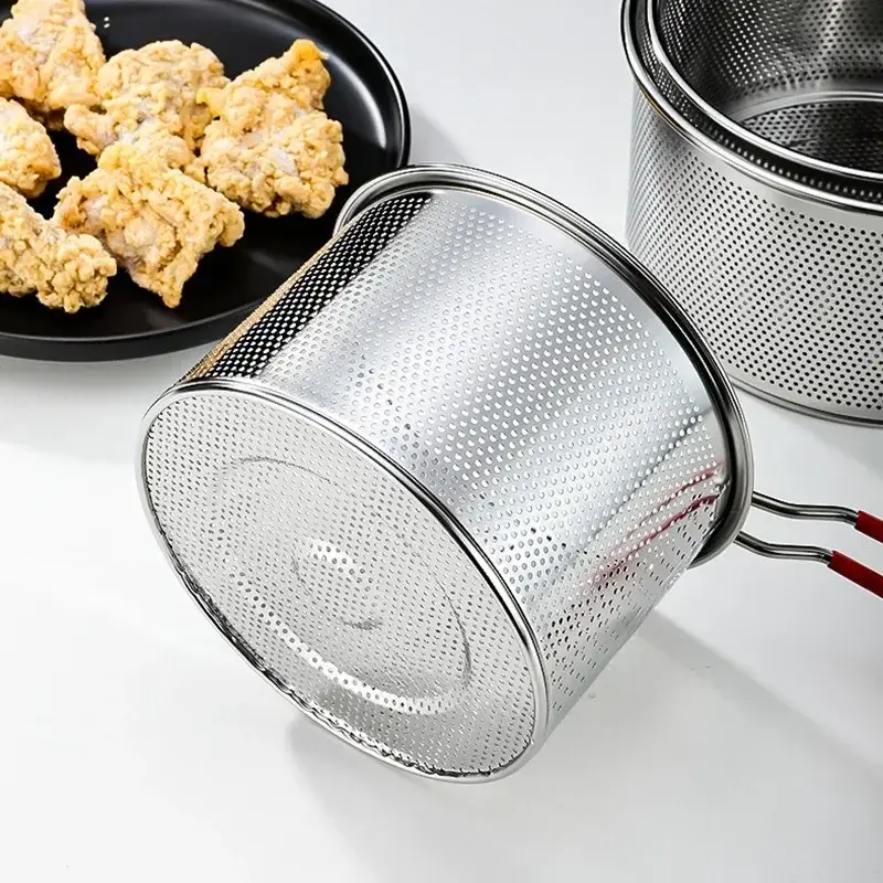 304 Stainless Steel Fried Mesh Kitchen Fry Basket Cooking Basket Fry Pan Oil Pan Strainer Noodle Spoon Colander French Fries