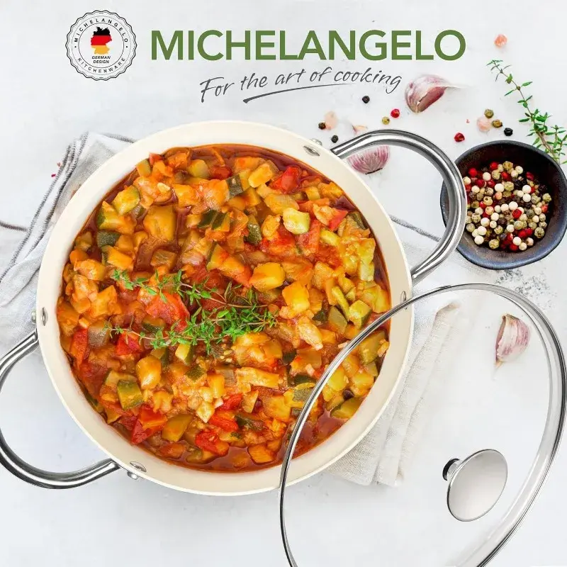 MICHELANGELO 6-Quart Stock Pot with Lid Nonstick Cooking Pot Soup Pot with Ceramic Coating Induction Compatible Kitchen Cookware