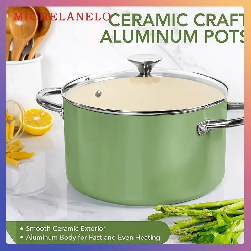 MICHELANGELO 6-Quart Stock Pot with Lid Nonstick Cooking Pot Soup Pot with Ceramic Coating Induction Compatible Kitchen Cookware