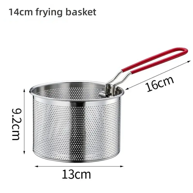 304 Stainless Steel Fried Mesh Kitchen Fry Basket Cooking Basket Fry Pan Oil Pan Strainer Noodle Spoon Colander French Fries