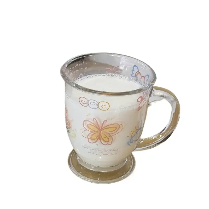 400ML Juice Cup Glass Mugs Cartoon Butterfly  Cute Kawaii Juice Mugs Cold Drink Cup Coffee Milk Mug