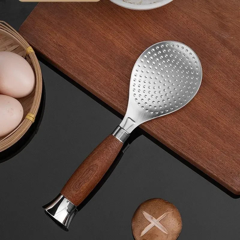 1/2Pcs Rice Scoop Thickened Stainless Steel and Wooden Handle Spoon Non-stick Rice Spatula Household Restaurant Kitchen Tools