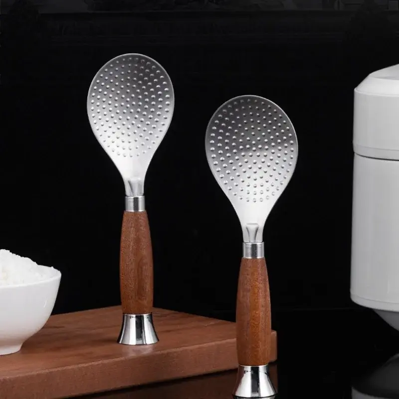 1/2Pcs Rice Scoop Thickened Stainless Steel and Wooden Handle Spoon Non-stick Rice Spatula Household Restaurant Kitchen Tools