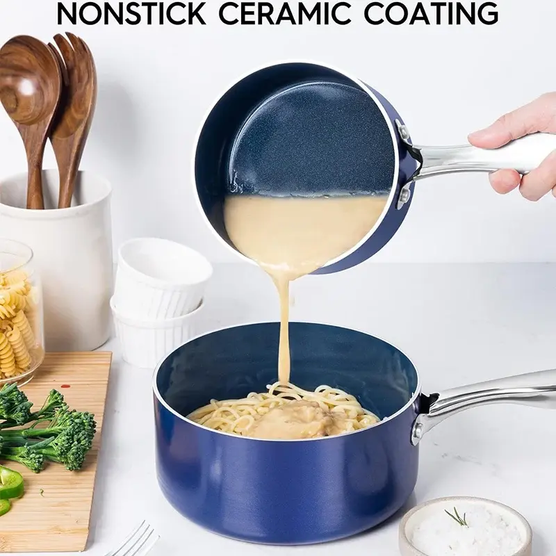 MICHELANGELO Non-stick Milk Pot with Lid Ceramic Coated Stew Pot Stainless Steel Handle Sauce Pot Multifunctional Cooking Pot