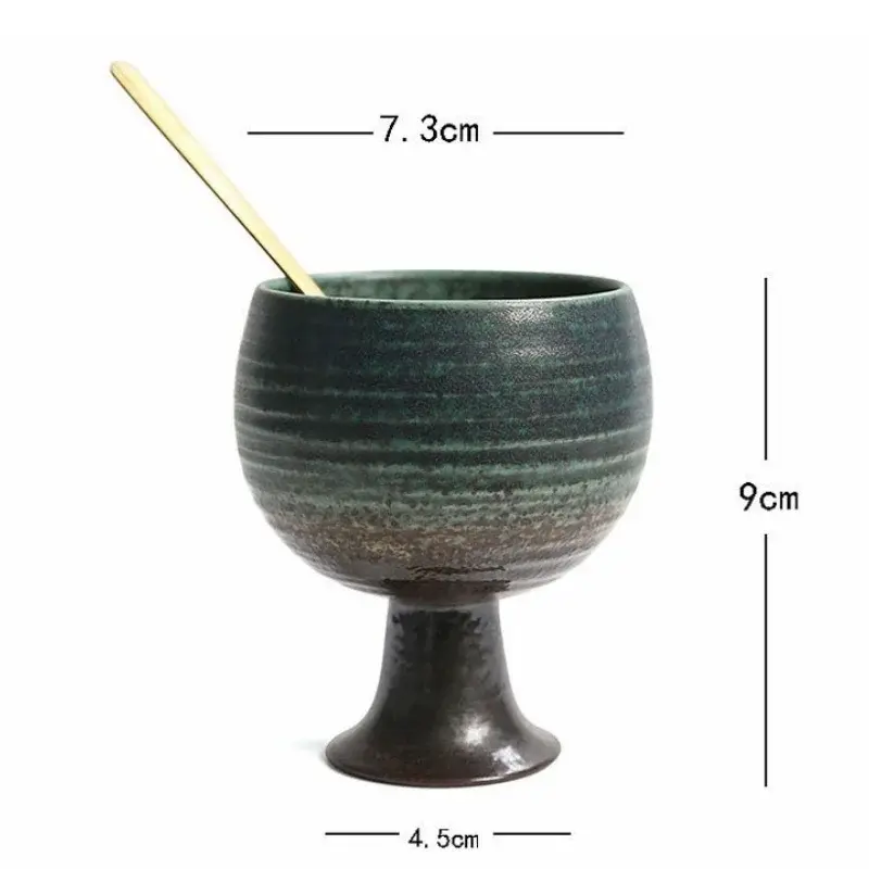 Retro Ceramic Coffee Cup Creative Goblet Coarse Pottery Milk Flower Cup Home Coffee Table Accessories Ceramic Cups With spoon