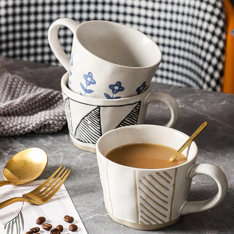Retro Ceramic Mug Coffee Cups Home Breakfast Milk Cup Hand-painted Water Mugs Household Office Drinking Utensil Kitchen Gadgets
