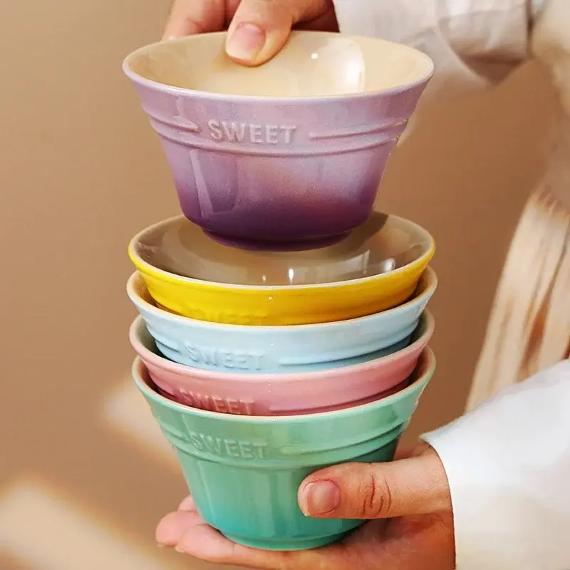 300ML 4.5 Inches Dishes Fruit Bowl Tableware Ramen Bowls for Food Kitchen Salad Cute Dining Bar Home Garden 8 Colors