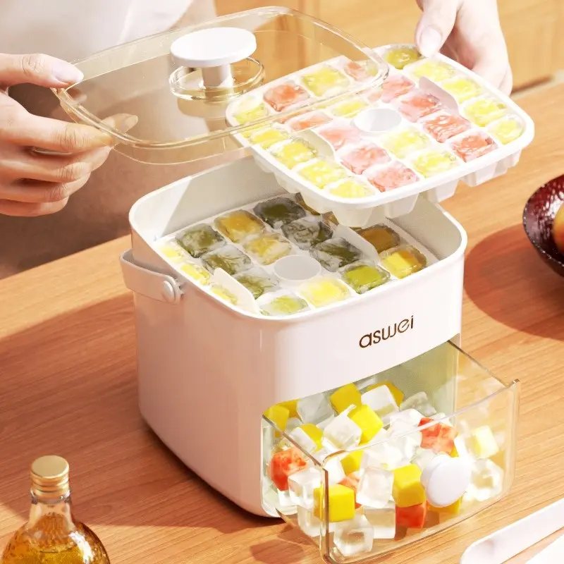 Ice Mold Ice Maker Machine with Easy-press Lid Ice Box Large Capacity Storage Containers Household Mould Kitchen Accessories