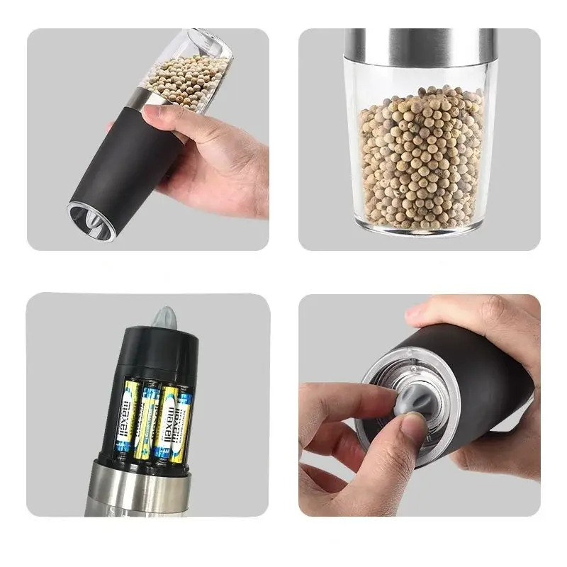 Gravity LED Electric Spice Grinder Electric Fully Automatic Grinder Adjustable Thickness Barbecue Seasoning Tool Pepper Grinder