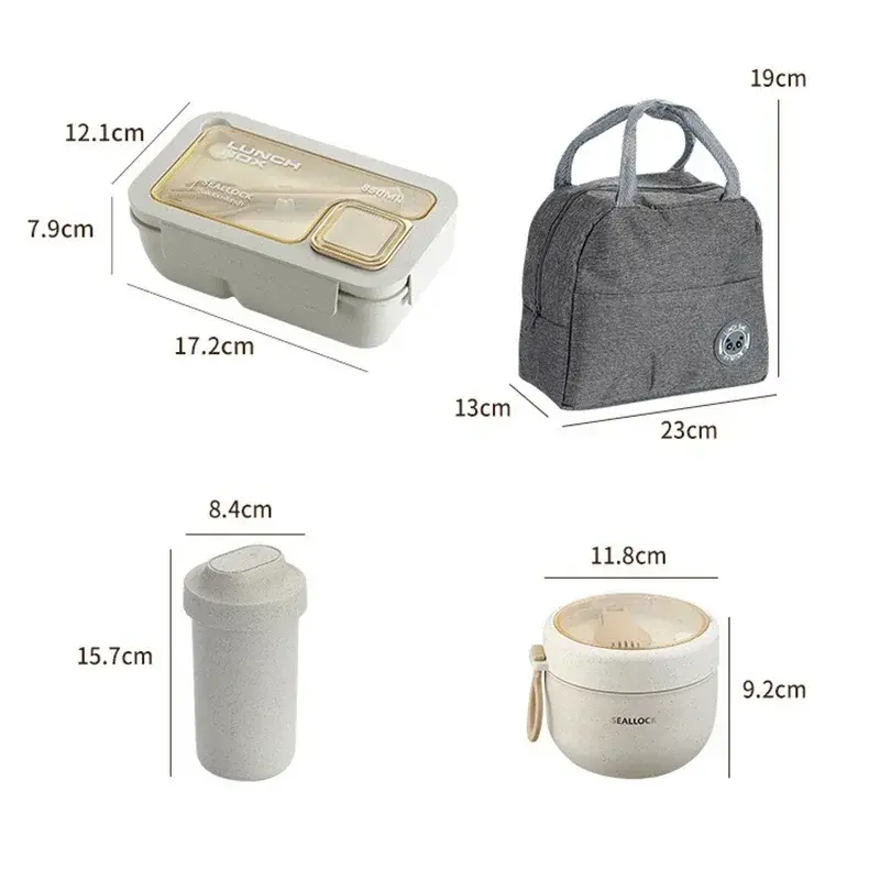 Bento Box Water Cup/soup Bowl with Grease Proofing Storage Bag Portable Lunch Box Set for School Students Office Workers Picnic