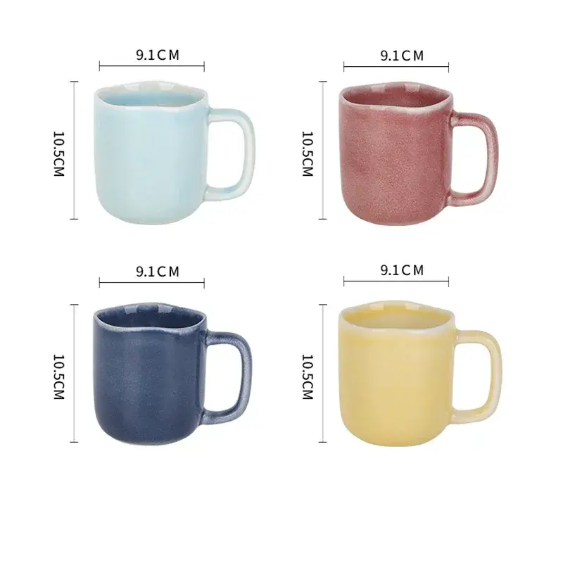Shunxiang 440ml Ceramic Coffee Mug with Handle Ceramic Glaze Solid Color Drinking Cup Irregular Cup Mouth Home Breakfast Oat Cup