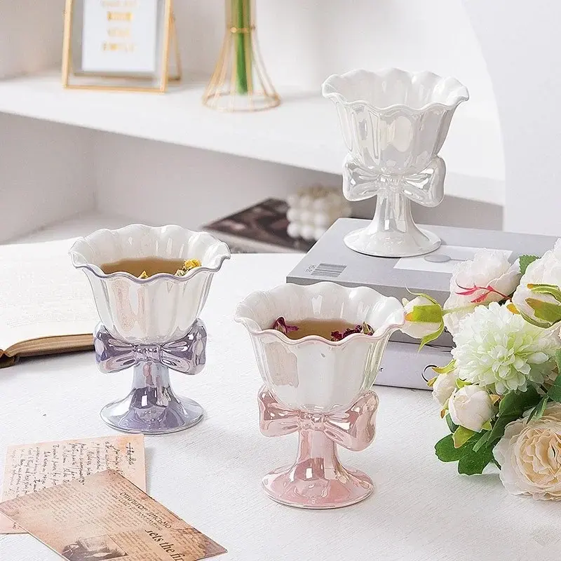 1Pcs 180ML Ceramic Ice Cream Footed Dessert Bowl Cup Milk Yogurt Cereal Dessert Serving Dish Fruit Salad Pudding Trays