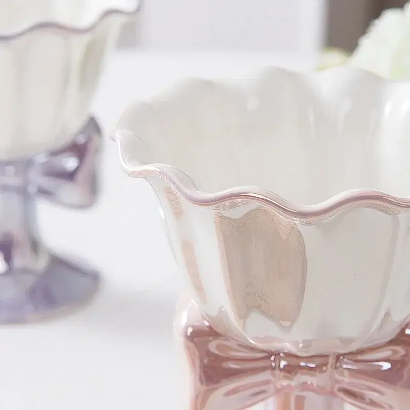 1Pcs 180ML Ceramic Ice Cream Footed Dessert Bowl Cup Milk Yogurt Cereal Dessert Serving Dish Fruit Salad Pudding Trays