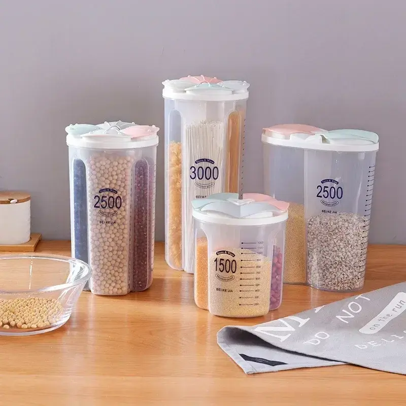 Kitchen Storage Box Transparent Multigrain Storage Tank Spaghetti Cereal Separate Dispenser Organizer Container Kitchen Gadgets