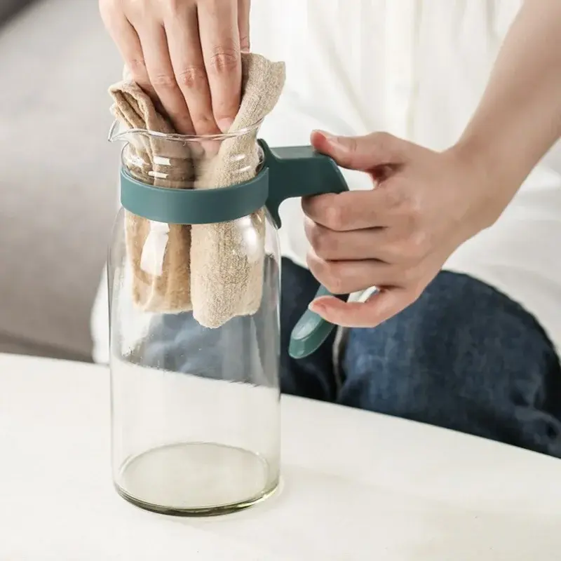1Pcs Glass Water Pitcher Heat Resistant Glass Carafe Beverage Juice Dispenser Cold Water Kettle with With Lid and Handle