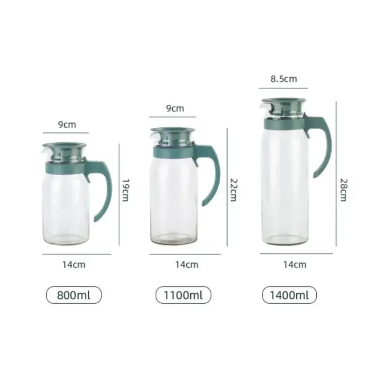 1Pcs Glass Water Pitcher Heat Resistant Glass Carafe Beverage Juice Dispenser Cold Water Kettle with With Lid and Handle