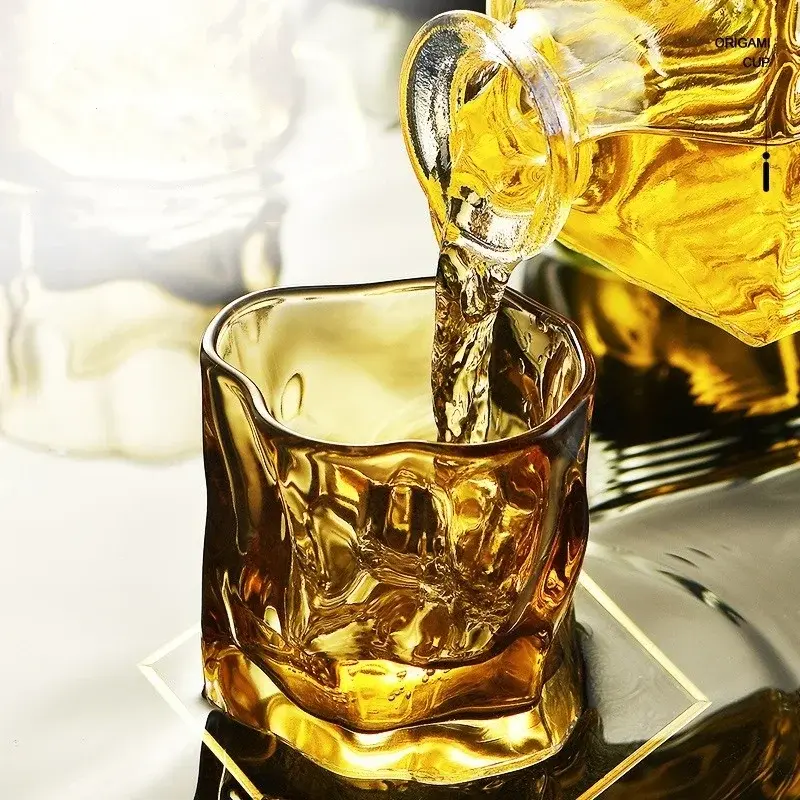 1Pcs Transparent Glass Mug Glacier Wine Whiskey Coffee Cup Household Drinking Juice Irregular Shape Cups Drinkware