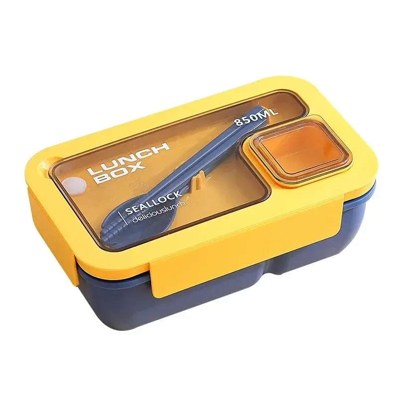 850/1100ML Portable Plastic Divider Integrated Children's Lunch Box Set Full Microwave Heated Lunch Box with Insulated Bag